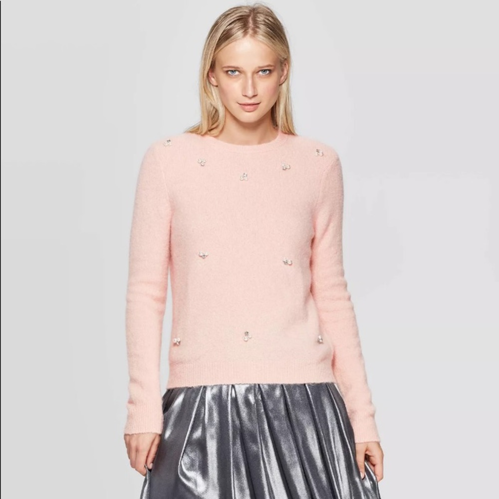 Who What Wear Peach Blush Embellished Sweater